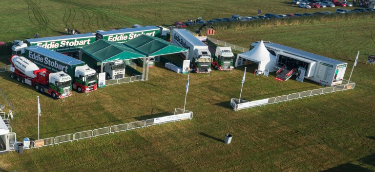 Aerial view of transporter awnings and midi marquees